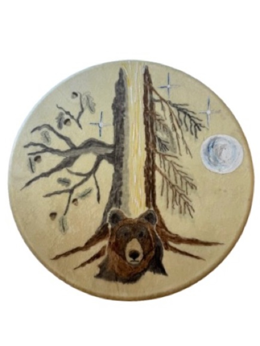 Hand Painted Shamanic Drum and Carrying Bag Leather Hide Bear Tree Spiritual